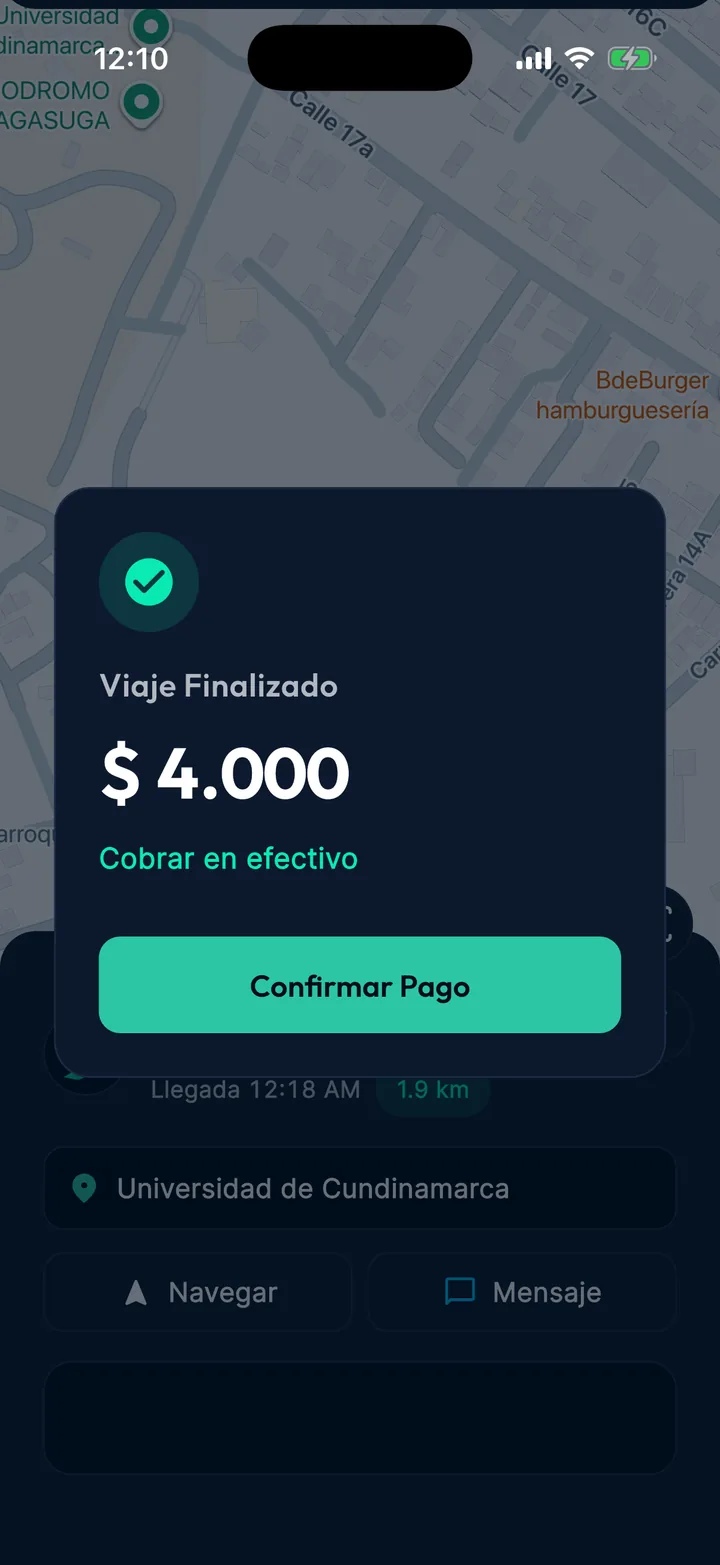 Viaje finalizado en la app: $4.000 para cobrar en efectivo